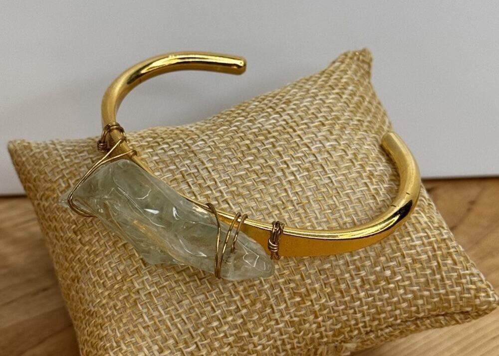 NEW Green Amethyst Upcycled Vintage 70’s Brass Cuff Bracelet Boho Chic